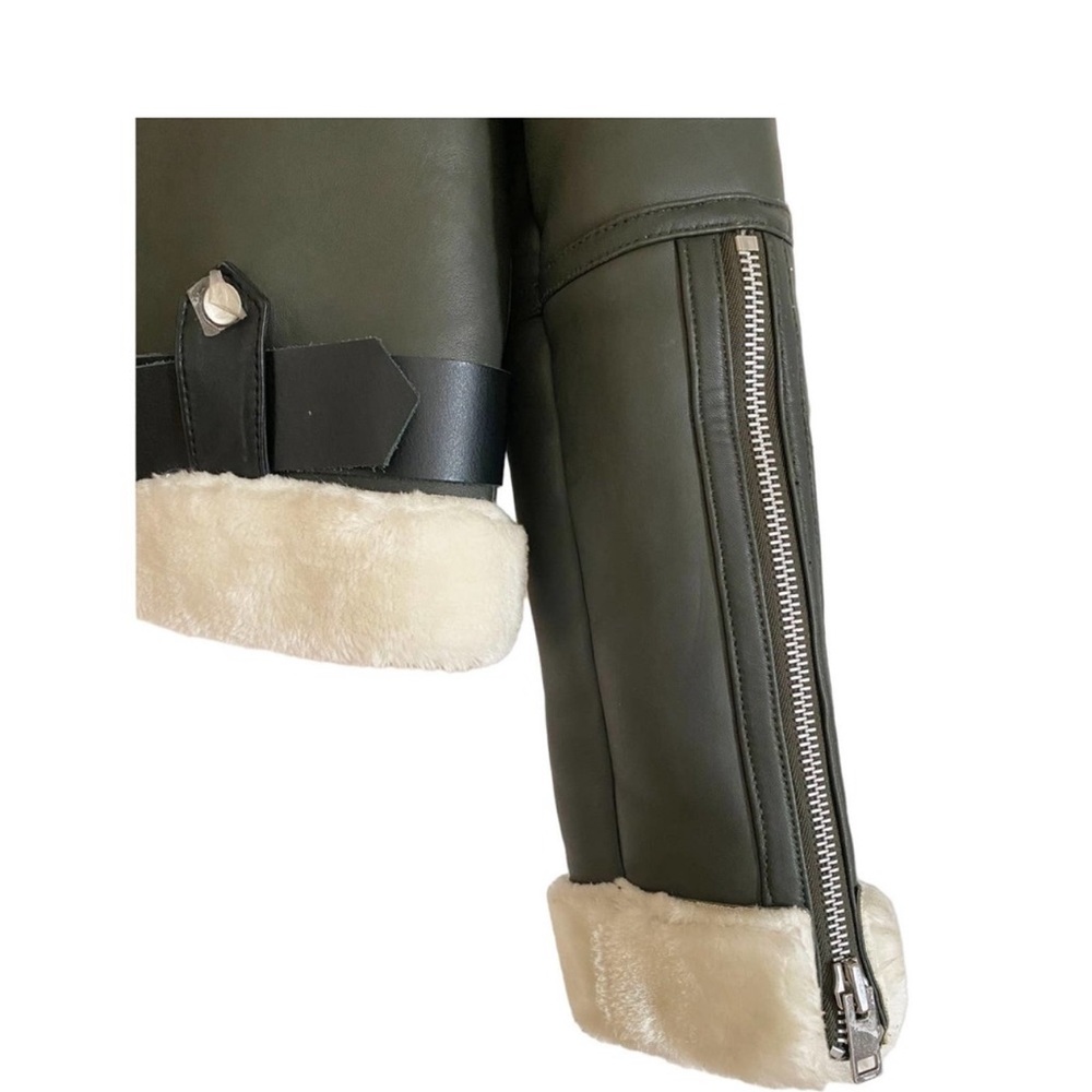 Women's Walter Baker Mandi Moto and Shearling Leather Jacket In Grey Green